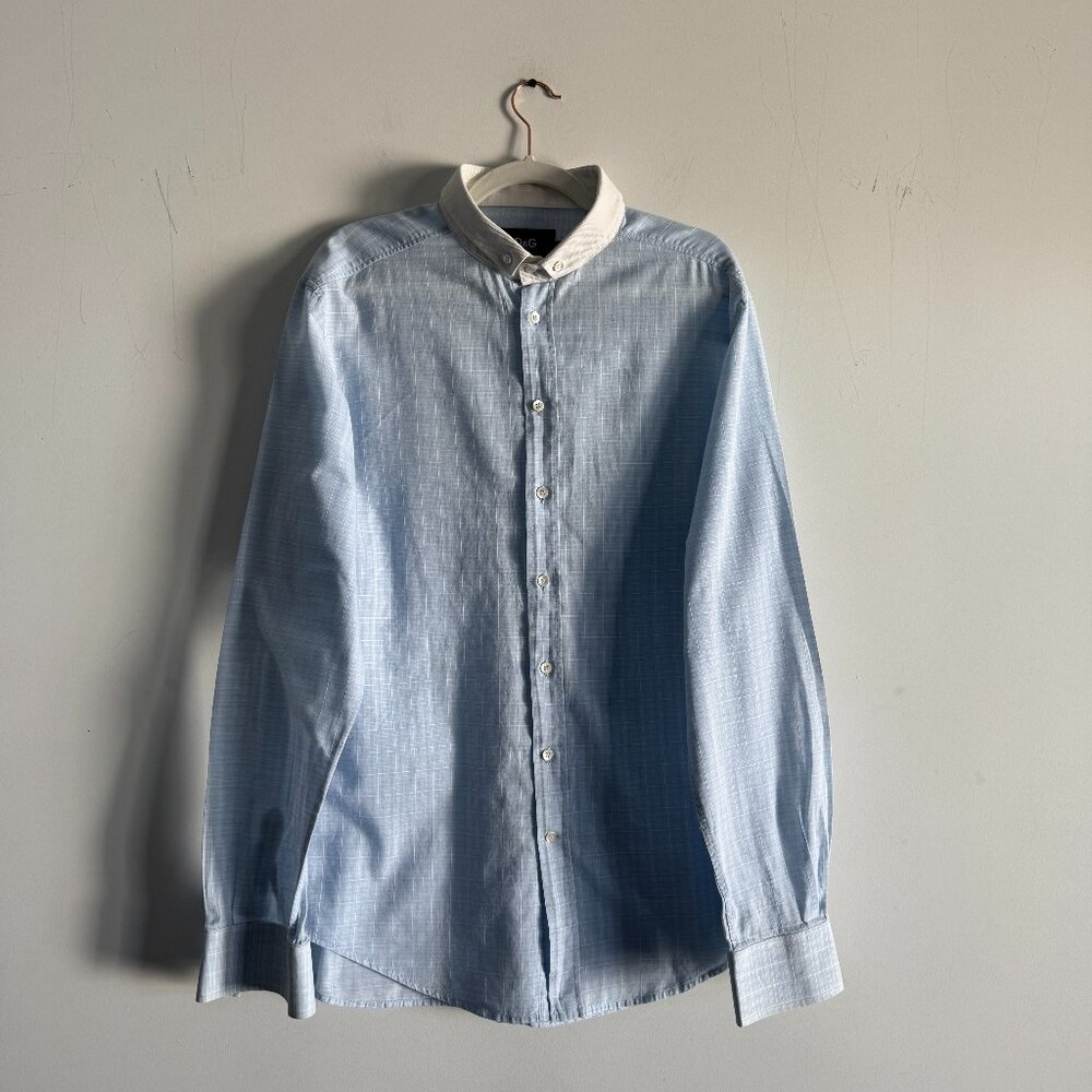 D&G Dolce & Gabbana Vintage Button Up Slim Shirt Mens Light Blue, Size 56/ US L